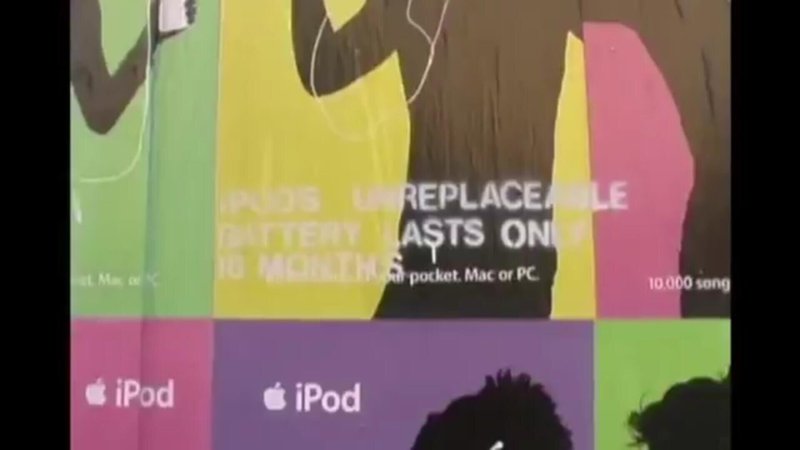 snippet from a Neistat video, with the text: iPod's UNREPLACEABLE battery lasts only 18 months